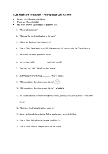 AQA GCSE AN INSPECTOR CALLS SOW | Teaching Resources