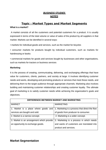 Marketing Segments Worksheet | Teaching Resources