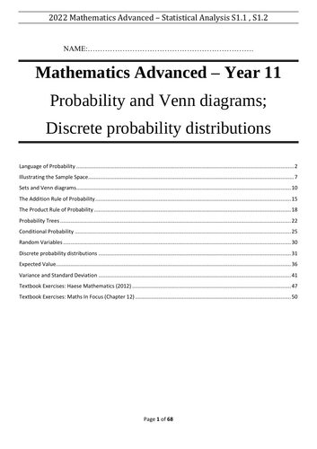 Statistical Analysis Booklet - Year 11 - Preliminary Mathematics Advanced