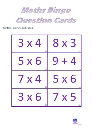 Maths Bingo, 14 Bingo Cards and Questions with Answers, Questions can ...