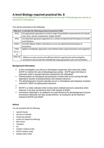 Aqa A level Biology requires practical 8 | Teaching Resources