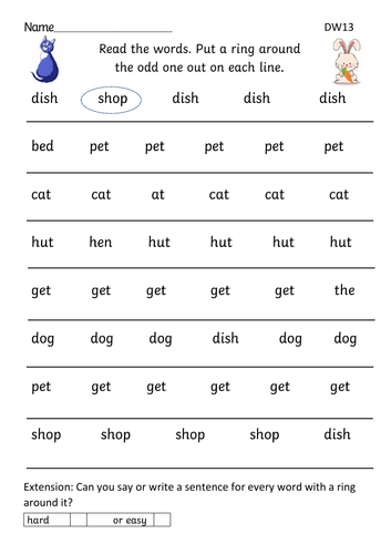 Read Write Inc Ditty Sheet 13 Odd One Out worksheet print font version ...