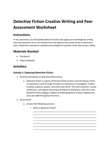 Detective Fiction Creative Writing Student Peer Assessments | Teaching ...