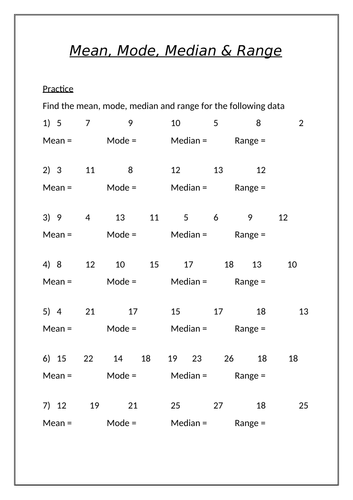 Mean, Mode, Median, Range, Estimate of Mean, Reverse Mean Maths ...