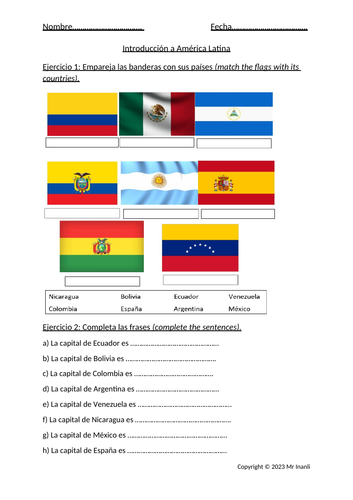 Banderas de America worksheet