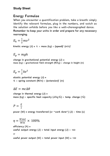 Kinetic Energy: Calculation Sheets | Teaching Resources