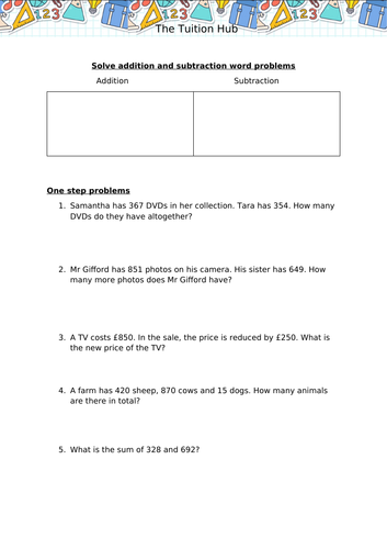 Addition and Subtraction Word Problems Year 3 and Year 4 | Teaching ...