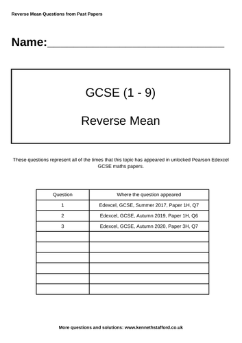 reverse-mean-gcse-past-paper-questions-edexcel-teaching-resources