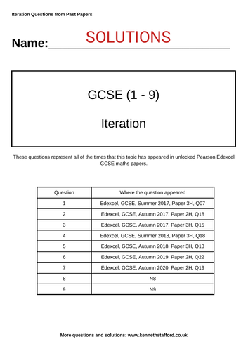 Iteration GCSE Past Paper Questions (Edexcel) | Teaching Resources