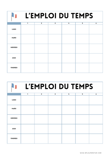FRENCH Blank School Timetable | Teaching Resources