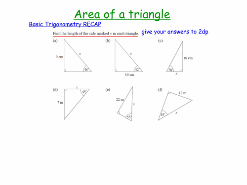 Area of a triangle: 1/2absinC | Teaching Resources