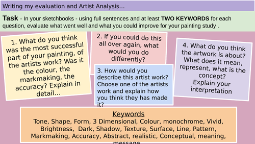 KS3 Artist study page analysis question prompt sheet SEN | Teaching ...