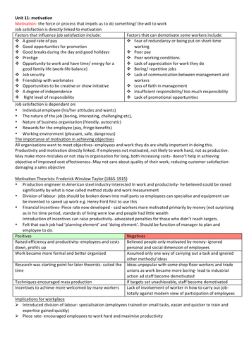 ccea AS business studies motivation revision notes