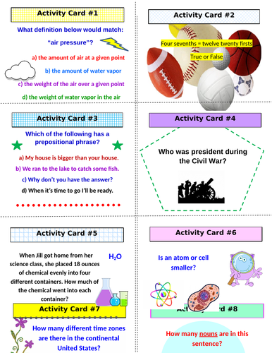 Major Subjects Activity Cards WITH Lesson (36 Cards PLUS Lesson ...