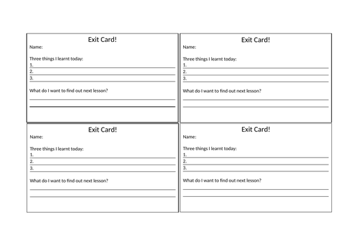 Exit Card Template | Teaching Resources