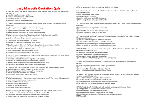 Lady Macbeth Quotation Quiz