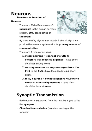 AQA Psychology Biopsychology | Teaching Resources