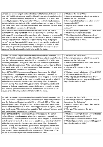 AQA GCSE Migration Scramble for Africa