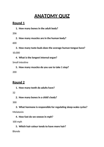 Unit 6 Anatomy Quiz