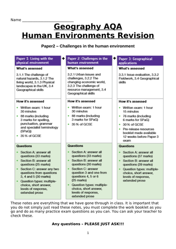 AQA Geography Revision Guide - Paper 2 | Teaching Resources
