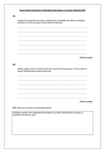 A-Level Psychology - MISLEADING QUESTION: FACTORS AFFECTING EYEWITNESS ...