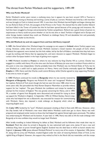 Tudor Rebellions DS1: How significant was the threat posed by Perkin ...