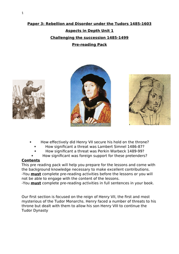 Tudor Rebellions DS1: Pre-reading pack | Teaching Resources