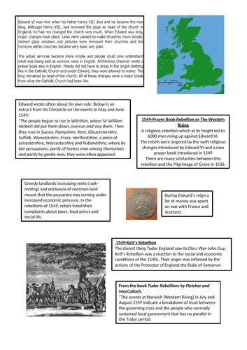 Tudor Rebellions DS3: Introducing Edward VI | Teaching Resources