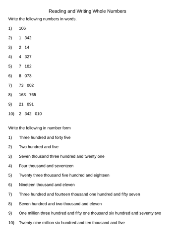 Numeracy Starters Set 1 10 worksheets | Teaching Resources
