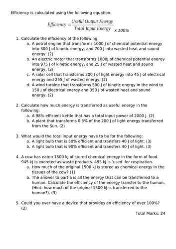 Efficiency - PHYSICS GCSE