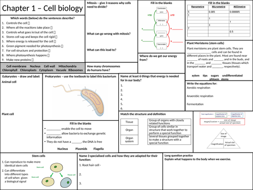 Cell Biology revision broadsheet AQA GCSE KS4