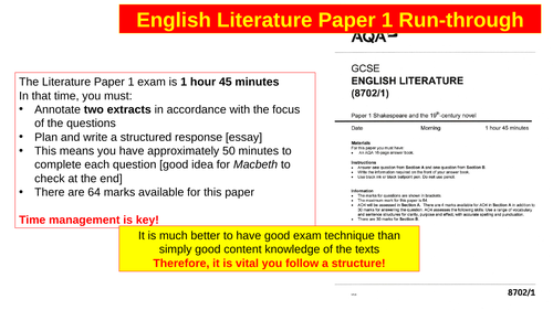 Aqa Gcse Literature Paper 1 Run Through Macb And Jandh Teaching Resources