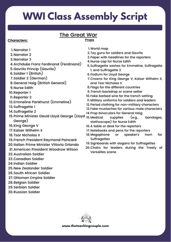 WWI Class Assembly Script | Teaching Resources
