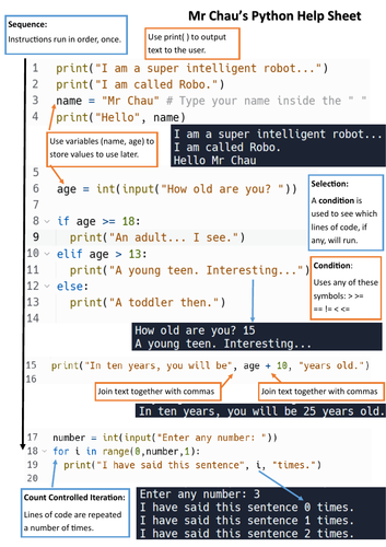 Python Help Sheets + Quiz Quiz Trade | Teaching Resources