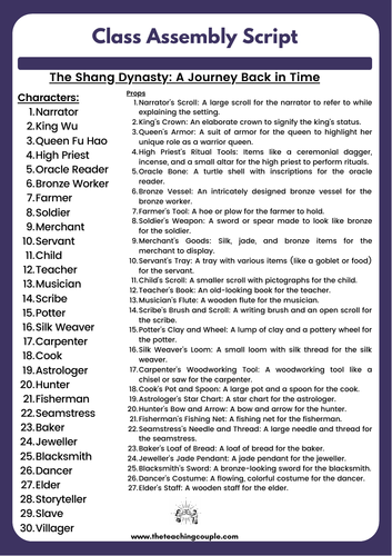 The Shang Dynasty Class Assembly Script | Teaching Resources