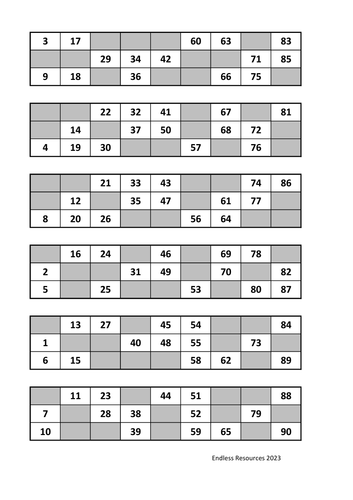 Bingo Cards - 10 pages of 6 cards on each | Teaching Resources