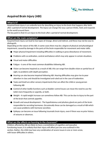 SEND Advice: Acquired Brain Injury (ABI) | Teaching Resources