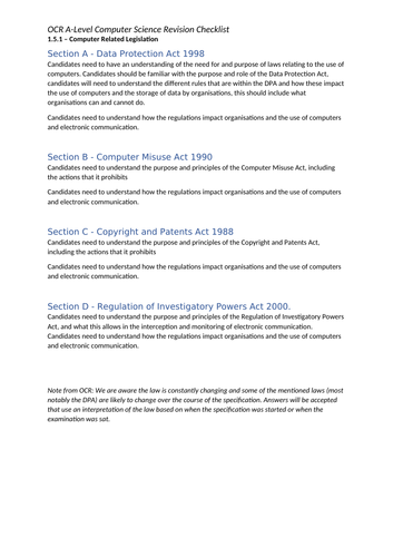 OCR A-Level Computer Science 1.5.1 Pack | Teaching Resources
