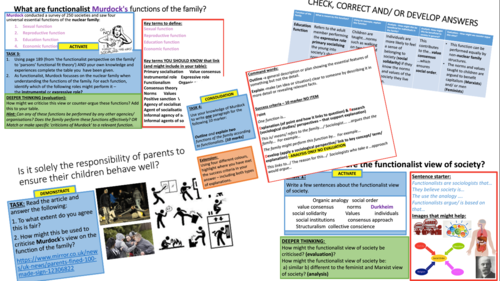 AQA A-level Sociology Theories of the family lessons, key term sheet ...