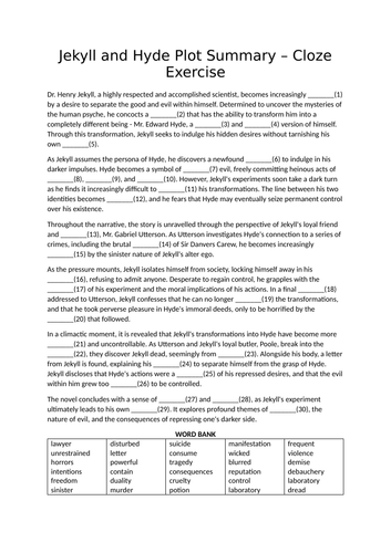 Jekyll And Hyde Plot Summary Cloze Exercise Teaching Resources 5510