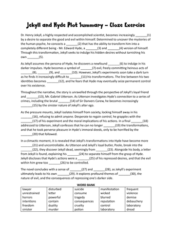 Jekyll and Hyde Plot Summary Cloze Exercise