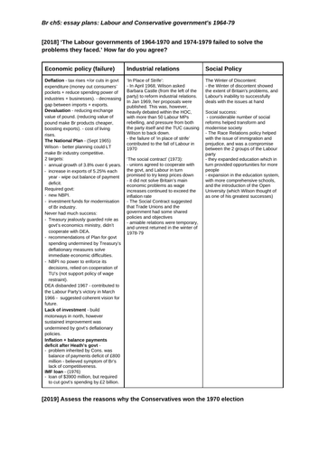 Labour and Conservative government's 1964-79: essay plans