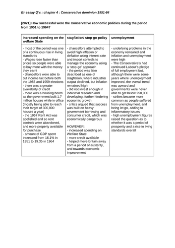 Conservative dominion 1951-64: essay plans