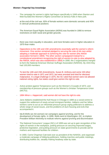 OCR A level History: Civil Rights in the USA 1865-1992: women fingertip ...