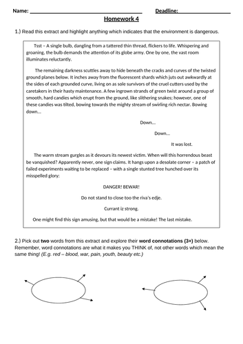 KS3 - General English Homework sheets | Teaching Resources