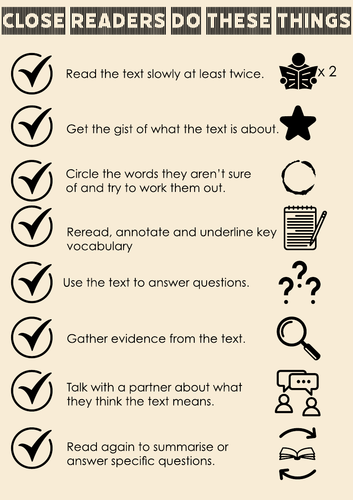 Close Reading Checklist | Teaching Resources