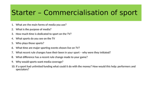 GCSE - Socio-cultural Influences - Commercialisation