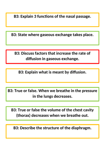 Unit 3 A&P (H&SC) RAG rated questions | Teaching Resources