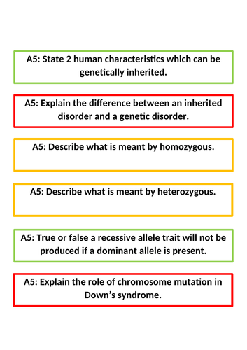Unit 3 A&P (H&SC) RAG rated questions | Teaching Resources