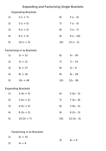 Algebra Set 2. Set of 10 worksheets | Teaching Resources